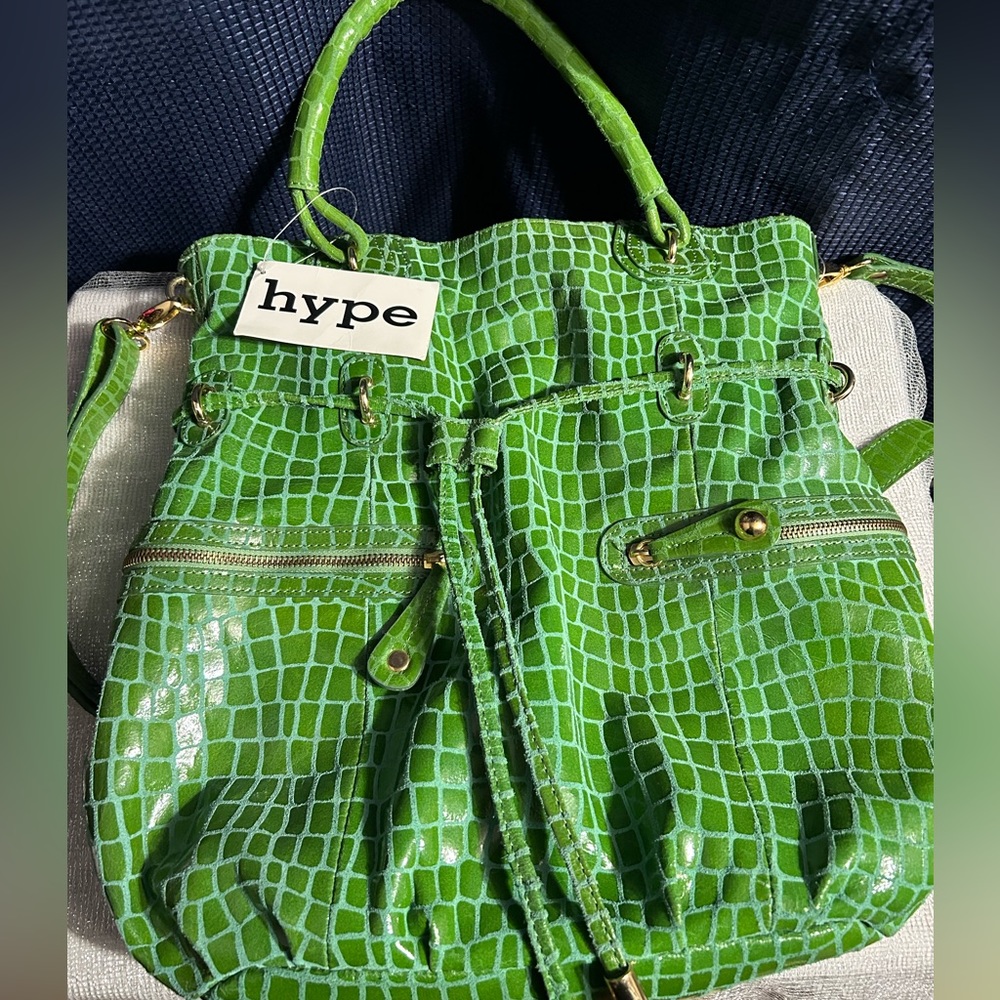 Perfectly New condition Grass Green Genuine Leather front/back pockets handbag